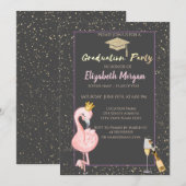 Glitter Afstudeerder Pet, Confetti, wijn, Flamingo Kaart (Voorkant / Achterkant)