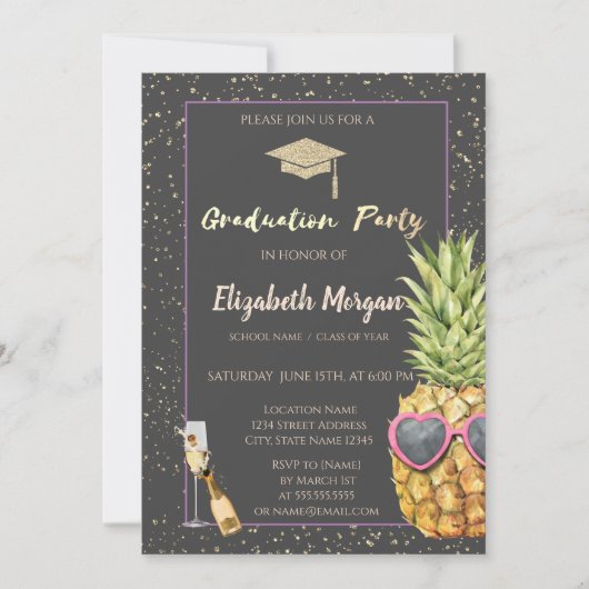 Glitter Afstudeerder Pet, Confetti, wijn, kool ana Kaart (Voorkant)