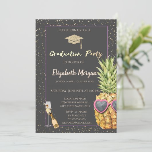 Glitter Afstudeerder Pet, Confetti, wijn, kool ana Kaart (Staand voorkant)