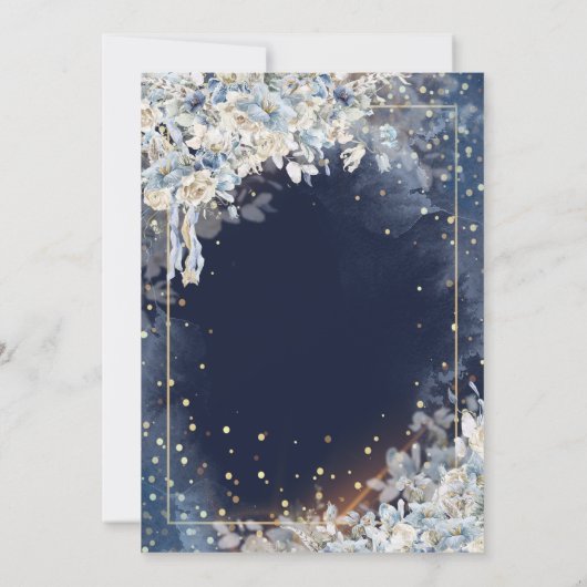 Glitter Afstudeerder Pet, Drips, Flowers, Navy Blu Kaart (Achterkant)