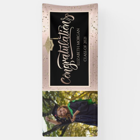 Glitter Afstudeerder Pet, Foto Roos Gold Afstudere Spandoek (Verticaal)