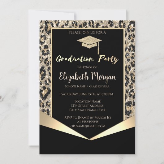 Glitter Afstudeerder Pet, Glitter Leopard Afstuder Kaart (Voorkant)