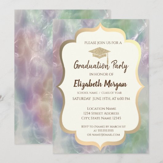 Glitter Afstudeerder Pet Holographic Pearl Afstude Kaart (Voorkant / Achterkant)