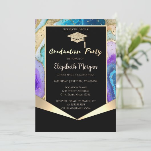 Glitter Afstudeerder Pet, kleurrijk marmeren Afstu Kaart (Staand voorkant)