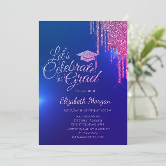 Glitter Afstudeerder Pet, kleurrijke schijven blau Kaart (Staand voorkant)