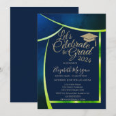 Glitter Afstudeerder Pet Navy Blauw Groen Lijst Af Kaart (Voorkant / Achterkant)