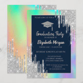 Glitter Afstudeerder Pet, Silver Drips, Rainbow Ho Kaart (Voorkant / Achterkant)