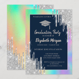 Glitter Afstudeerder Pet, Silver Drips, Rainbow Ho Kaart