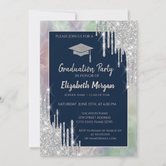 Glitter Afstudeerder Pet, Silver Drivers, Opal Hol Kaart (Voorkant)