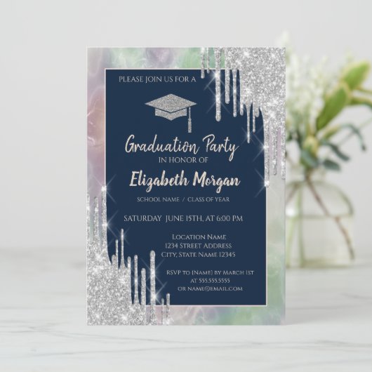 Glitter Afstudeerder Pet, Silver Drivers, Opal Hol Kaart (Staand voorkant)