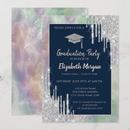 Glitter Afstudeerder Pet, Silver Drivers, Opal Hol Kaart (Voorkant / Achterkant)