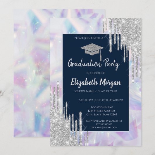 Glitter Afstudeerder Pet, Silver Drivers, Opal Hol Kaart (Voorkant / Achterkant)