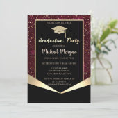 Glitter afstudeerhoed, Confetti Burgundy Afstudere Kaart (Staand voorkant)