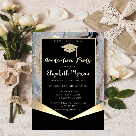 Glitter Afstudeerhoed, Confetti Marmer Afstudeerca Kaart