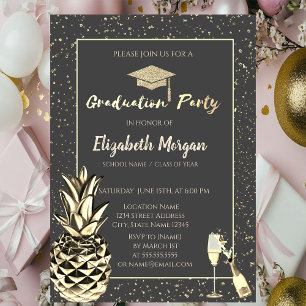 Glitter afstudeerhoed,Confetti,Wijn,Metalen ananas Kaart