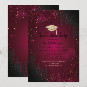 Glitter Afstudeerhoed, Confetti Zwarte Druppels Ro Kaart
