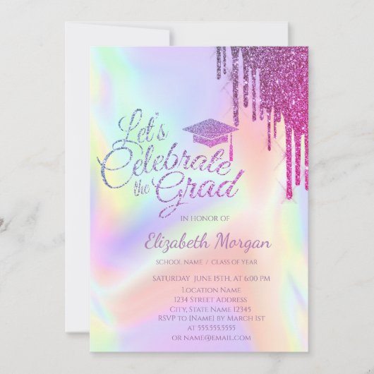 Glitter afstudeerhoed, Drips holografisch afstuder Kaart (Voorkant)