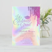 Glitter afstudeerhoed, Drips holografisch afstuder Kaart (Staand voorkant)