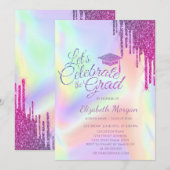 Glitter afstudeerhoed, Drips holografisch afstuder Kaart (Voorkant / Achterkant)