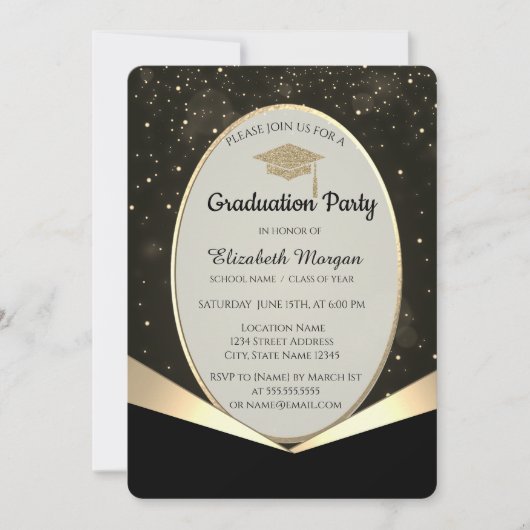 Glitter afstudeerhoed, Gouden confetti afstuderen Kaart (Voorkant)