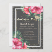 Glitter afstudeerhoed,Hibiscus,Confetti Afstuderen Kaart (Voorkant)