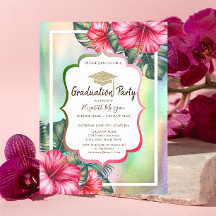 Glitter afstudeerhoed Hibiscus Holografisch Afstud Kaart