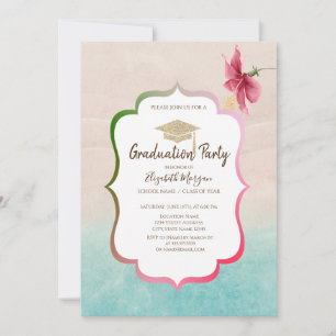Glitter afstudeerhoed Hibiscus Strand Afstuderen Kaart