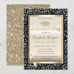 Glitter afstudeerhoed, wijn glas luipaardprint kaart