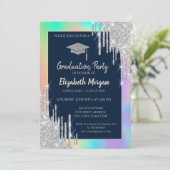 Glitter afstudeerhoed,Zilveren druppels,Regenboog  Kaart (Staand voorkant)