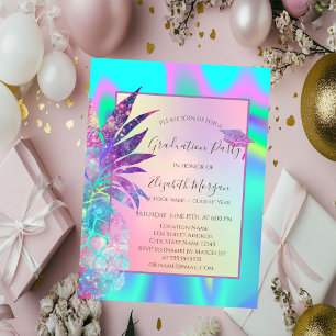 Glitter afstudeermuts, ananas holografisch kaart