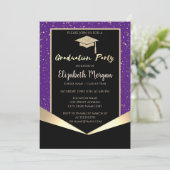 Glitter afstudeermuts,Confetti Paarse Afstuderen Kaart (Staand voorkant)