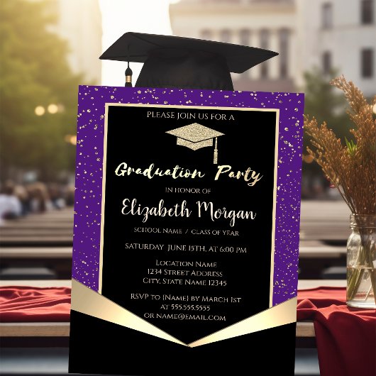 Glitter afstudeermuts,Confetti Paarse Afstuderen Kaart