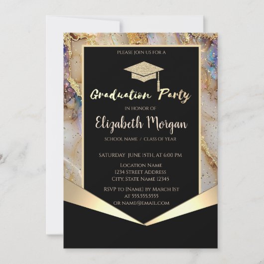 Glitter afstudeermuts,Confetti Parel Marmer Kaart (Voorkant)