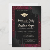 Glitter afstudeermuts,Confetti Zwarte Druppels Roo Kaart (Voorkant)