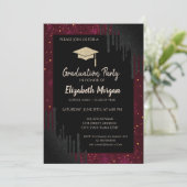 Glitter afstudeermuts,Confetti Zwarte Druppels Roo Kaart (Staand voorkant)