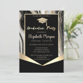 Glitter afstudeermuts, Confetti Zwarte Marmer Kaart (Staand voorkant)