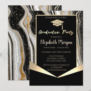 Glitter afstudeermuts, Confetti Zwarte Marmer Kaart