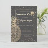 Glitter afstudeermuts, GoudAnanas, Confetti Afstud Kaart (Staand voorkant)