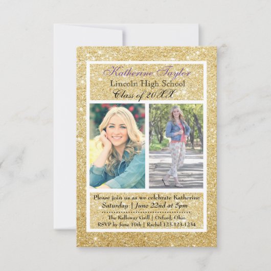 Glitter Afstuderen Aankondiging 2 Foto's 3x5 (Voorkant)