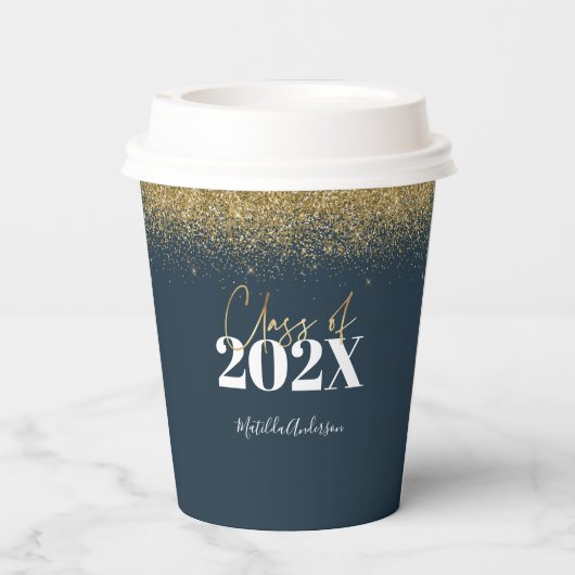 glitter - afstuderen van blauwe en goudklasse van  papieren bekers (Achterkant)