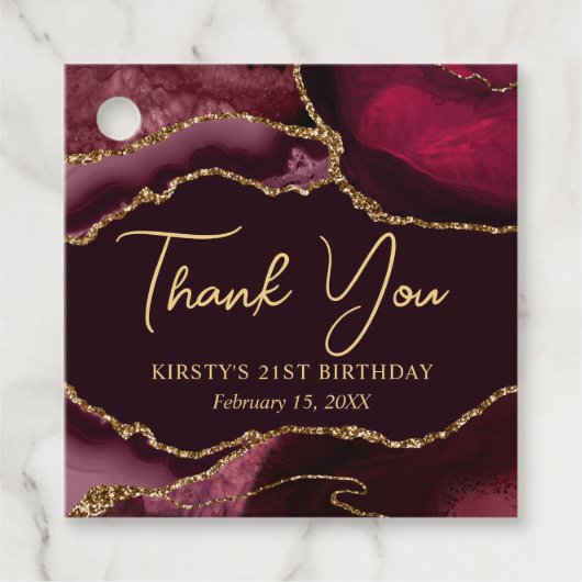 Glitter Agate Birthday Party (Rode en gouden faux) Bedankjes Labels (Voorkant)