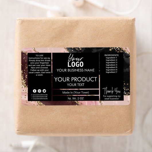 Glitter Agate Black en Roos Gold Product Labels (Insitu)