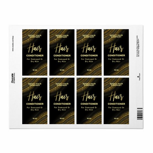 Glitter Agate Black Gold Hair Care Product Labels (Full Sheet)