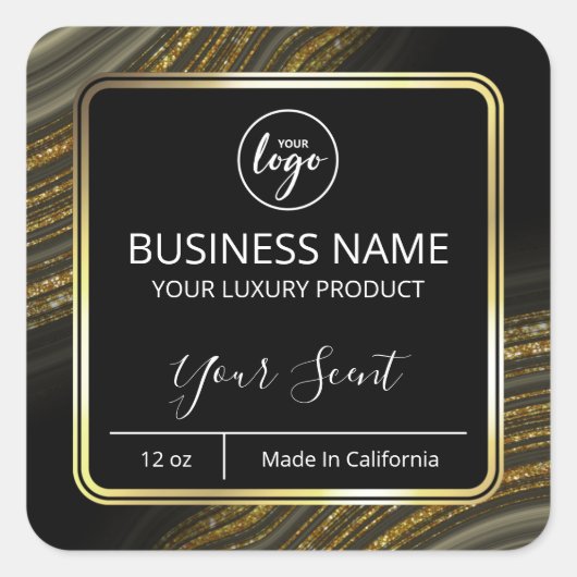 Glitter Agate Gold Black-kaarsenlabels overhalen Vierkante Sticker (Voorkant)