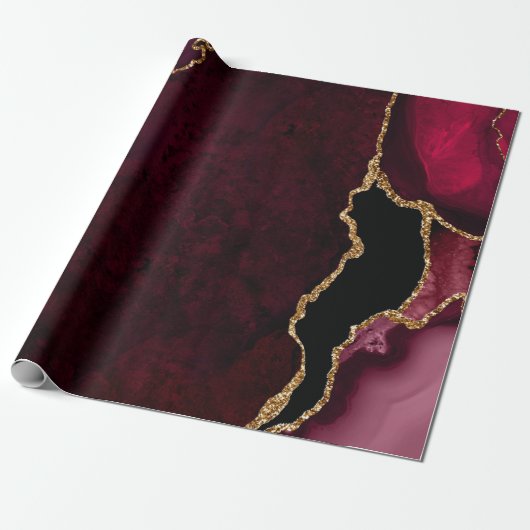 Glitter Agate, rood en goud Cadeaupapier (Uitgerold)
