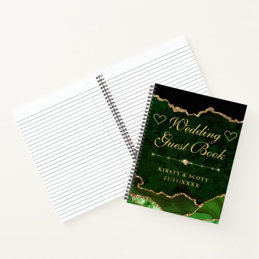 Glitter Agate Wedding Guest Book Green & Gold Faux Notitieboek (Binnen)