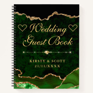 Glitter Agate Wedding Guest Book Green & Gold Faux Notitieboek
