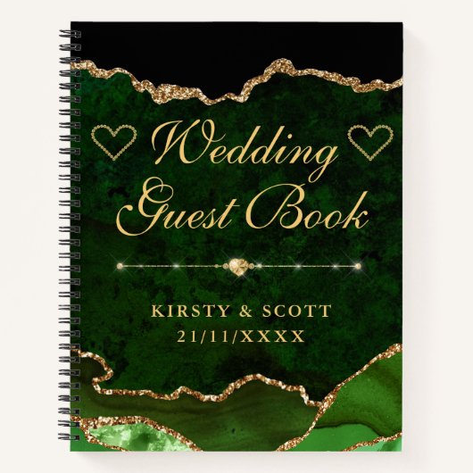 Glitter Agate Wedding Guest Book Green & Gold Faux Notitieboek (Voorkant)