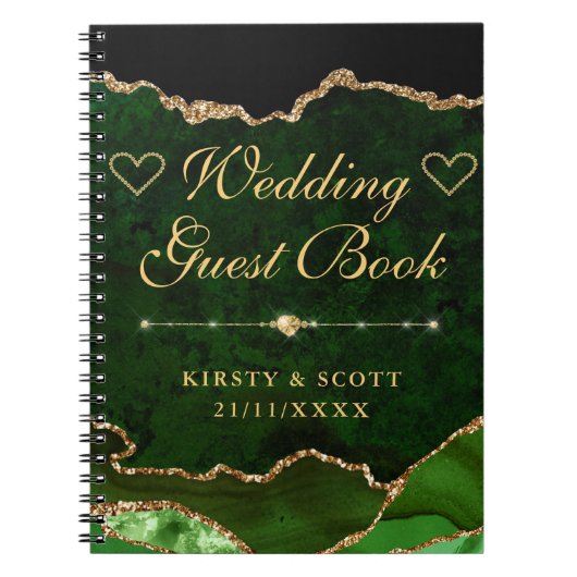 Glitter Agate Wedding Guest Book Green & Gold Faux Notitieboek (Voorkant)