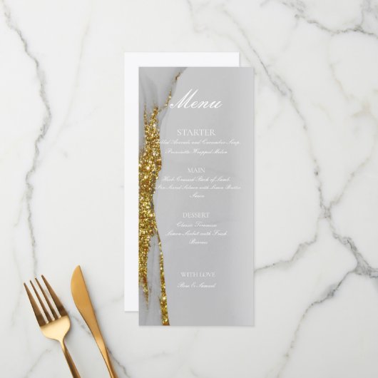 Glitter Alcohol Inkt Handgemaakte Gouden Platte Me Menu (Voorkant / Achterkant in situ)